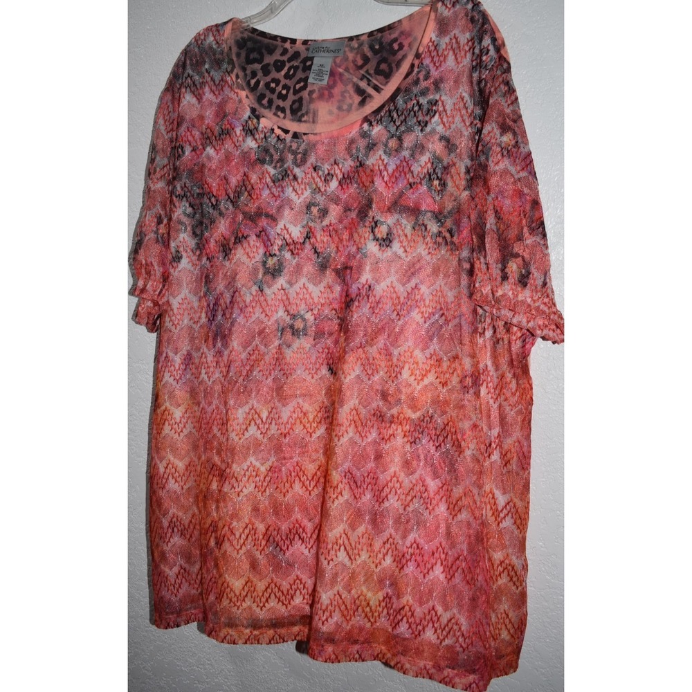 Liz and Me 4X Top Hawiian Tropical Mesh Overlay Embroidered Lined Short‎ Sleeve - Picture 8 of 16